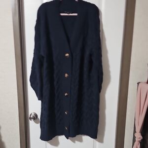 Eloquii Dark Blue Cable Knit Cardigan